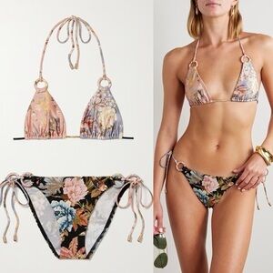 ZIMMERMANN Tallow Embellished Floral-Print Bikini sz 3 US 10 NWT